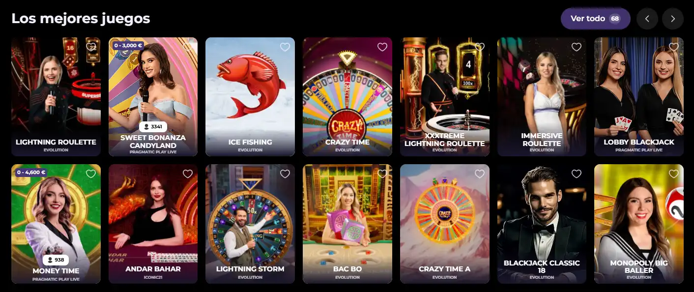 Captura real de juegos de casino en vivo visibles en Bettyspin