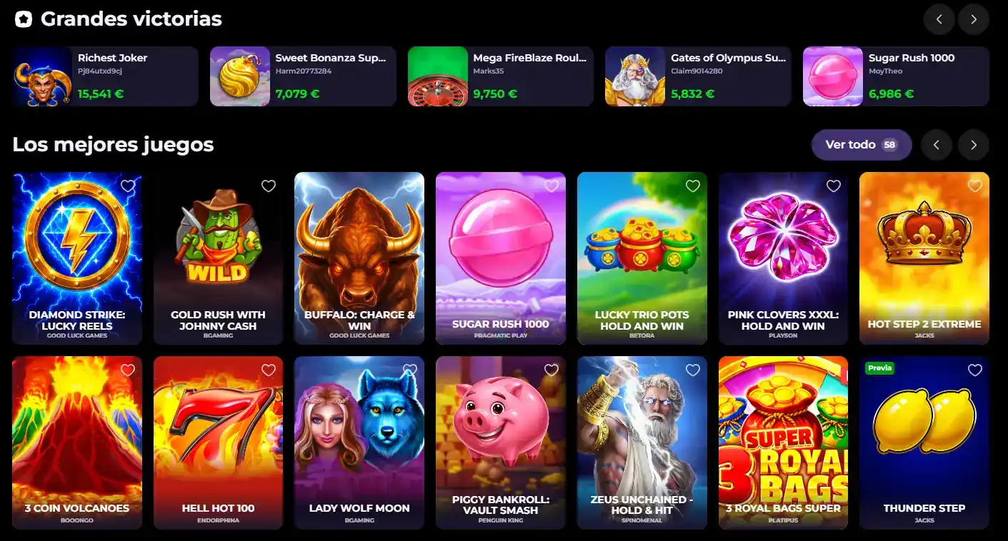 Juegos de Bettyspin: catálogo, proveedores y tipos de casino